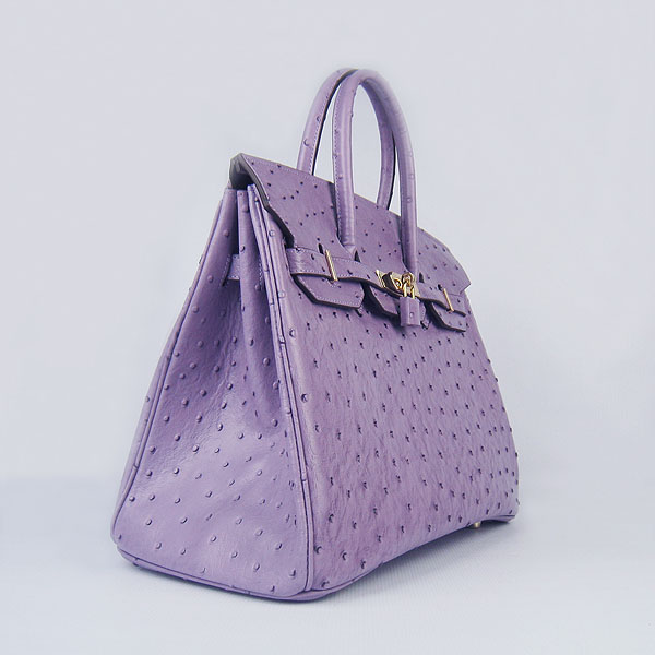 High Quality Fake Hermes Birkin 35CM Ostrich Veins Handbag Purple 6089 - Click Image to Close